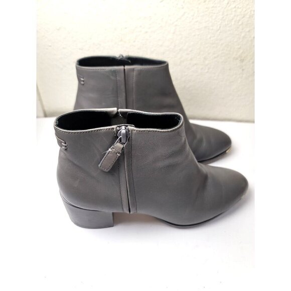 Cole Haan Gray Leather Ankle Boots With Side Zipper & Block Pump Heel Size 7.5 B - Picture 3 of 13